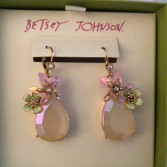 Betsey Johnson Gold Tone Tropical Flower, Starfish Blush Crystal Drop Earrings - Picture 2 of 15